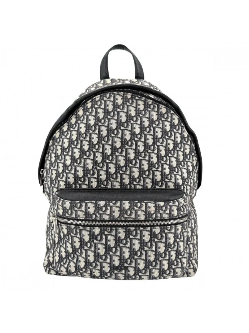 Dior Backpack Oblique Rider Canvas Leather Beige Navy Silver